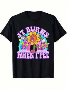 Funny Sarcastic Ironic Y2K-Shirt - It Burns When I Pee Inappropriate - Humorous Graphic Tee - Black - View 3