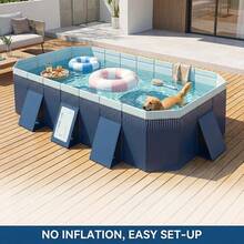 Foldable Above Ground Pool, No Inflation Required & Easy Setup, Sturdy Panel Structure For Stability, Large Capacity For Family Use, Multi-Use For Family, Pets & Outdoor Cooling, Portable Collapsible Design For Compact Storage, Ideal For Backyard, Patio & Garden Summer Water Fun, Durable Leak-Proof Construction, Perfect Outdoor Water Entertainment Equipment For Gatherings & Pet Bathing - 2.6 米 豚藍 免安裝折疊泳池 - 查看 6