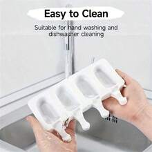1pc Silicone 4-Cavity Ice Cream Mold, Reusable Popsicle Mold, Easy Release, Suitable For Homemade Ice Pops, DIY Popsicle Mold - White - View 8