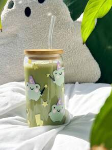 Ly thủy tinh có ống hút hình nơ, dùng đựng cà phê, trà xanh, nước ép, nước trái cây, đồ uống lạnh, cà phê, trà xanh, v.v. - Nhiều màu - Xem 3