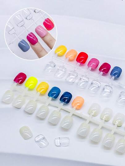 Bộ 120 miếng dán móng chân hình chữ T ngắn, hình vuông, nhỏ, hình bầu dục, đế phẳng, dùng để trưng bày móng giả, làm móng tay chân, luyện tập tự sơn móng và sử dụng tại salon.