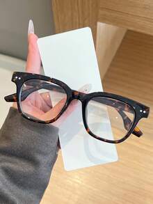 1 par de gafas ópticas cuadradas de PC unisex, con marco empotrado de remaches, adecuadas para uso diario, regalo ideal para el Día de San Valentín - Negro - Ver 9
