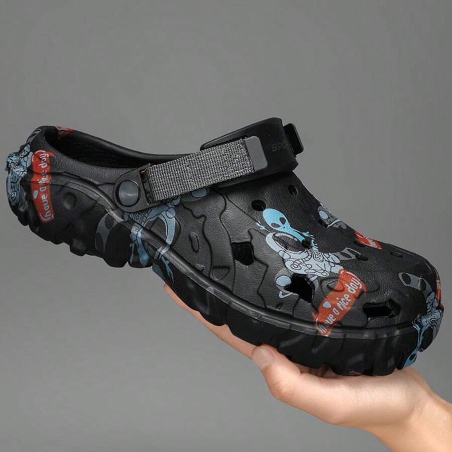 Sandalias de hombre con camuflaje, transpirables y antideslizantes de EVA con correas ajustables, cómodas para actividades casuales al aire libre en primavera, verano y otoño - Negro - Ver 1