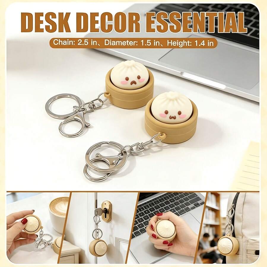4个饺子键盘减压钥匙扣 - 清脆的声音，可爱的减压钥匙扣，成人工作/旅行/居家焦虑缓解工具 - 缓解焦虑，提高专注力 - 彩色 - 查看 1