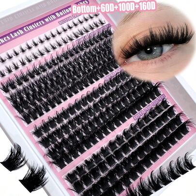 4款睫毛组合，300D+200D+160D/160D+100D+60D下睫毛及尖刺睫毛簇，246/182片装，俄罗斯睫毛嫁接，尖刺睫毛，3D蓬松浓密睫毛簇，下睫毛及尖刺睫毛簇，DIY仙女/漫画风格睫毛，6-18mm混合长度，自然柔软，多种自然妆效，适合各种风格，可重复使用的化妆配件睫毛簇，睫毛簇，单根睫毛，假睫毛