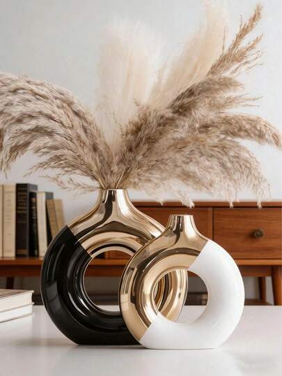 Bình hoa lớn bằng nhựa màu trắng ánh vàng, thích hợp trang trí nhà cửa theo phong cách tối giản hiện đại, bình hoa bằng nhựa kiểu Bắc Âu hình cỏ lau, thích hợp cho phòng khách, bàn ăn, bàn cà phê, văn phòng, phòng ngủ.