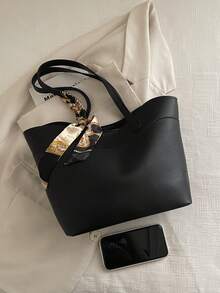 2026新款简约单肩包，大容量休闲手提包，商务女性通勤必备。 - 黑色 - 查看 3