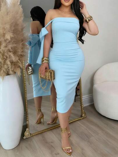 Vestido ajustado sin mangas con lazo, vestido azul claro ajustado, vestido de verano para mujer, vestido de fiesta para mujer, vestido elegante para mujer, sexy, elegante, adecuado para baile, fiesta, cita, reunión, hogar, vestido sexy para mujer