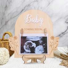 Pregnancy Announcement Sign With Photo Clip, Baby Coming Soon Wooden Ultrasound Picture Frame, Baby Reveal Announcement Board, Pregnancy Reveal Gift For New Parents, Nursery Decor - Multicolor - View 6