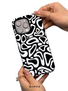 GIIPPA 1个不规则波浪纹图案手机壳，适用于 17 Pro Max，也适用于 16 Pro Max、15 Pro Max、14 Pro Max，韩版时尚趣味手机壳，兼容11/12/13/14/15/16 Pro Max Plus，优雅设计男女皆宜，是圣诞节、情人节、复活节、婚礼季和生日送给女友的理想礼物。 - 黑色 - 查看 4