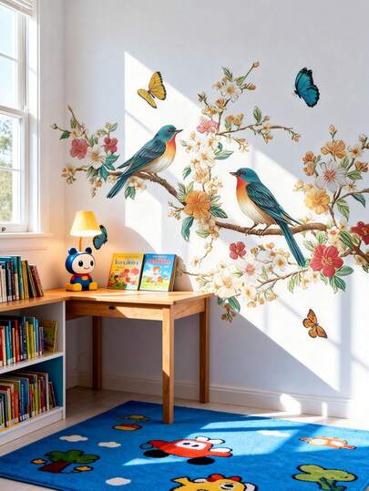 1PC- Wallpaper -[Branches, Flowers, Birds]Boy Kids Room Decor Home Self-Adhesive Baby Nursery Decor Girl Decor Wallpaper Removable Wall Stickers For Personalized Gifts Wall Decor Living Room, Girls Bedroom, Window Stickers – Cute & Creative Wall Decor For Wall Art Kids Room Decor Bedroom Decor