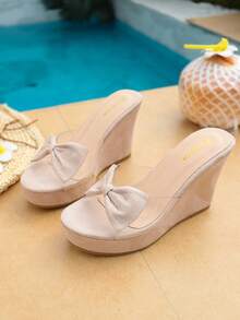 Sandal đế xuồng trong suốt thắt nơ cho nữ, gót siêu cao 10cm, dép đi biển ngoài trời chống thấm nước, sandal nữ màu be thanh lịch cho mùa hè - Màu be - Xem 5