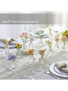 波西米亚风玻璃花瓶套装 | 乡村婚礼迷你花瓶，家居餐桌装饰，圣诞装饰瓶，小型复古玻璃花瓶，批发透明花瓶，香氛扩散瓶，餐桌摆件，可爱透明花瓶，适用于家居鲜花、婚礼、房间装饰 - A - 查看 2