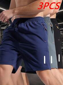 3-Pack Men's Summer Sports Shorts – Quick-Dry, Lightweight & Breathable Fabric, Reinforced Zipper Pockets, Drawstring Waist, Lightweight & Comfortable, Loose Fit. Suitable For Running, Fitness, Cycling, Basketball, Tennis, Outdoor Sports & Casual Shorts, Summer Parties, Beach Parties & Board Shorts  Summer  Spring/Summer    Loose    Quilted  Pocket  Drawstring    Beach  Going Out  Weekend Casual  Holiday  Sports  Cycling  Daily    Valentine's Day  Father's Day  Carnivals    Men's Summer Sports Shorts - 黑藍深灰 - 查看 7