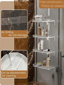 1pc Wavy Acrylic Bathroom Shelf, Wall Mounted Organizer Rack For Toiletries, Makeup, No Drilling Required - Transparent - View 3