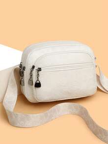 Tas Selempang Retro Warna Maillard, Bahan Kain Suede Imitasi PU, Tali Bahu yang Dapat Diatur, Banyak Kantong, Tas Tangan Wanita untuk Perjalanan Sehari-hari - Putih - View 9
