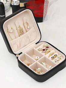 1pc Portable Travel Jewelry Storage Box, Mini Jewelry Box, Small Jewelry Organizer, Multi-Function Ring Display Case, Earring Necklace Pendant Jewelry Holder Box, Gift Box, Waterproof Polyester Jewelry Storage Box, Large Capacity Jewelry Display Box, Best Gift For Friends And Family, Suitable For School Dorm - Multicolor - View 13