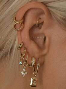 8pcs/Set Minimalist Zirconia Pendant Earrings Set, Elegant Accessories Suitable For Women's Date, Party, And Daily Wear - Yellow Gold - View 1