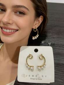 1对经典几何耳钉，时尚百搭 - 彩色 - 查看 3