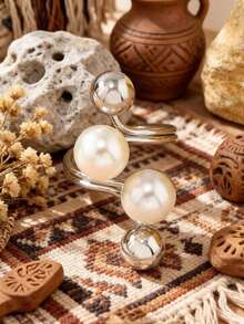 1 chiếc nhẫn hoa thời trang cỡ lớn đính ngọc trai và kim cương có thể điều chỉnh kích thước. - WR936 với hai viên ngọc trai - Xem 12
