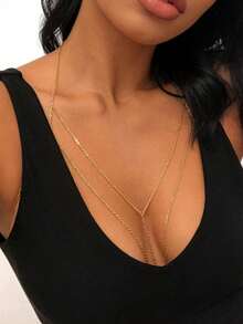 1pc Women's Geometric Chain Sexy Beach Vacation Style Body Chain, Fashion Personalized Accessory, Minimalist Street Style - Gold - View 5