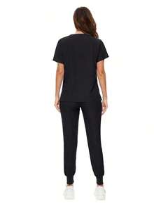 Scrubs Women Nursing Beauty SPA Scrubs Pet Clinic Store Veterinary Dentistry Work Clothes Set High-Quality Nurse Scrub Spring Black - trắng - Xem 11