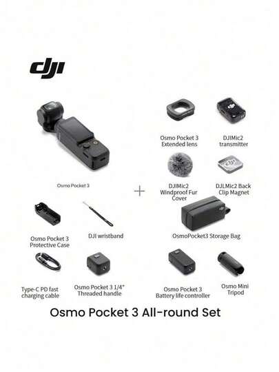 dji Osmo Pocket 3 Pocket Gimbal Kamera: 1-Zoll-CMOS-Sensor, 4K 120fps, 20 Minuten Ladezeit für 2 Stunden kontinuierliche Aufnahmen, 2-Zoll-Touchscreen-Farbdisplay,  HD digitale Vlog-Kamera.