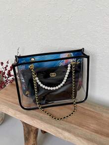 Transparent Beach Bag, New Netizen Popular Small Shoulder Bag, Fashion Handbag Tote Bag For Summer - Black - View 6