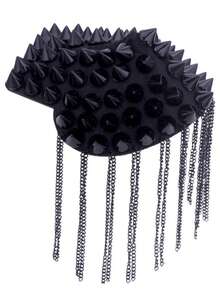 1件女士铆钉流苏肩章胸针 - 黑色 - 查看 3