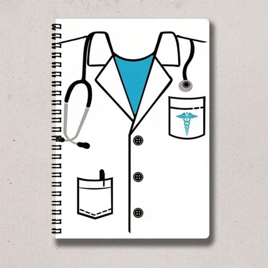 1pc Doctor's Lab Coat Themed Spiral Notebook | A5 Size, High-Quality Inner Pages With Lines, Suitable For Medical Students' Notes, Clinical Rotation Journals, Medical Professionals' Gifts, Durable Binding - E - View 1