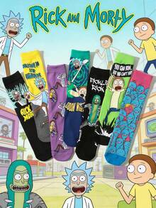 2/4/7 Pairs Random Women Socks, Warner Bros Rick And Morty Series, Cute Funny Cartoon Character, Moisture-Wicking Breathable Versatile Mid-Calf Socks, Suitable For Movie & Animation Fans - Multicolor - View 3