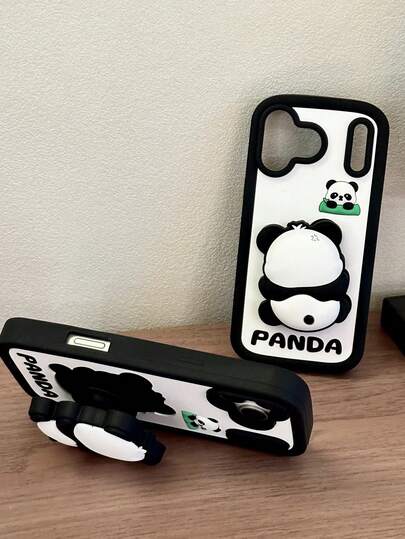 1pc Silicone Phone Case With Cute Panda Design And Foldable Stand, Suitable For IPhone 17 Pro Max, 16 Pro Max, 15 Pro Max, 14/13