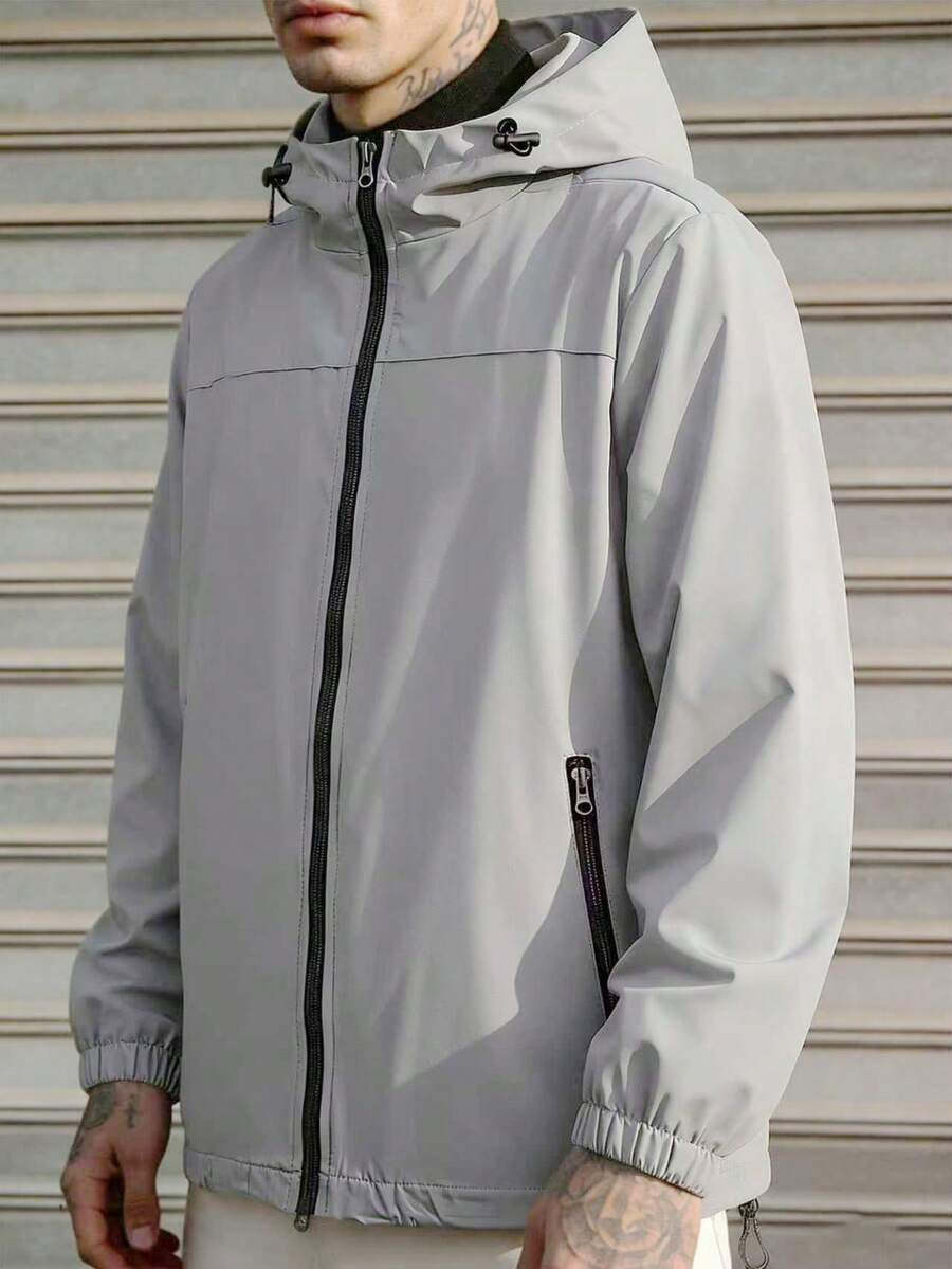 男士灰色连帽拉链夹克，1件 - 淺灰色 - 查看 1