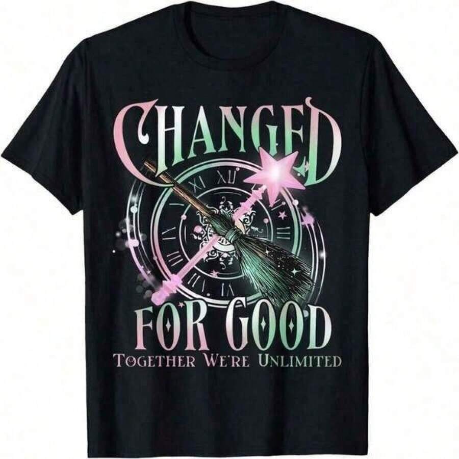 2026 Women's And Men's Easter Tops, Women's/Girls' Set "Wickedly Change Good" To Match Witch Outfits, Women's Shirt, Exclusive T-Shirts For Premium Fans, Unisex Casual Short-Sleeve T-Shirts, A Must-Have For Fans, Suitable For Festivals, Parties, Back-To-School Outfits And Concert Looks, Printed 100% Cotton T-Shirts, Opaque, Versatile Basic T-Shirts, Sizes 2Y-10Y, S-XXXL, Clothing For Young Boys, Men's Clothing, Women's Tops, Perfect Gift For Back To School And Easter Or Mother's Day, Can Be Combined With Parent-Child Outfits. - 黑色 - 查看 1