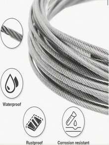2.0mm Coated 304 Stainless Steel Clothesline Set, 984.25 Inches Long, With PVC Coating, , Suitable For Storage And Organization - Silver - View 3