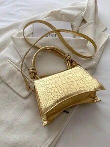 Fashionable Mini Commuter Convenient PU Material Design Women Handbag - Gold - View 7