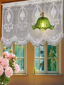 1pc New Chinese Embroidered Sheer Curtain With Pearl Trim, European Style Design For Villa, Balcony, Living Room, Bedroom Decor - 1PC - View 1