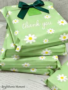 大号绿色雏菊印花邮寄袋，印有“谢谢”字样，防水自封聚乙烯邮寄袋，防撕裂邮寄信封，适用于服装，耐用包装袋，适合小型企业、婚礼礼物、派对礼品袋填充物、母亲节礼物。 - A - 查看 1