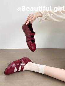 Mocasines planos de mujer con suela antideslizante, de uso diario, de PU, de color negro y rojo, cómodos y de moda - Burdeos - Ver 1