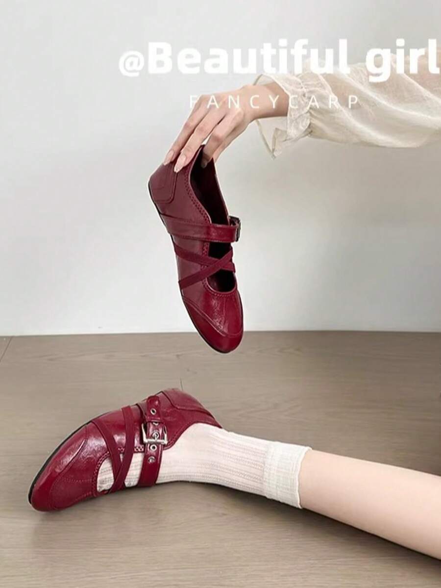 Mocasines planos de mujer con suela antideslizante, de uso diario, de PU, de color negro y rojo, cómodos y de moda - Burdeos - Ver 1