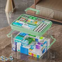 Transparent First Aid Box, Made Of Durable Plastic With Clear Lid And Internal Compartments, Designed To Organize Disinfectants, Gauze, Tweezers And Other Medical Essentials, Suitable For Home Or Travel - Grey - View 7