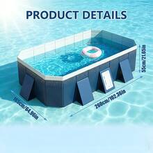 Foldable Above Ground Pool, No Inflation Required & Easy Setup, Sturdy Panel Structure For Stability, Large Capacity For Family Use, Multi-Use For Family, Pets & Outdoor Cooling, Portable Collapsible Design For Compact Storage, Ideal For Backyard, Patio & Garden Summer Water Fun, Durable Leak-Proof Construction, Perfect Outdoor Water Entertainment Equipment For Gatherings & Pet Bathing - Bể bơi bơm hơi, gấp gọn, màu xanh biển, sâu 2,6 mét - Xem 2
