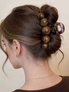 1pc Fashion Pearl Large Simple Elegant Acrylic Hair Claw Hairpin, Suitable For Party, Commute, Outfit Matching - Brown Imitation Pearl Hair Clip Fashion Hair Accessories - View 2