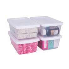 JOY Caja de Almacenamiento de Plástico con Tapa Color Blanco Paquete de 4 Con Capacidad 4 Litros Organizador Transparente y Apilable Ideal para el Acomodo en el Hogar 27x18x10.5 cm - Transparente - Ver 7