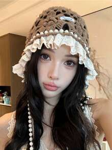 1 chiếc mũ len móc thủ công dành cho nữ, mũ len dệt tay có tua rua, mũ chống nắng mùa hè thời trang, phong cách Bohemian, thích hợp cho Ngày Valentine, đội cùng mẹ và con gái, trang phục đi nghỉ mát, trang phục Halloween (Nhãn có chữ cái được may ngẫu nhiên) - Nhiều màu - Xem 13