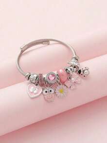 1 chiếc vòng tay bằng thép không gỉ đính hạt hình cú mèo, hoa cúc, nơ, bọ rùa và trái tim dễ thương, vòng tay DIY hình trái tim và ngôi sao sáng tạo, phù hợp cho nữ, dự tiệc, đeo hàng ngày, quà tặng ngày lễ. - Nhiều màu - Xem 15