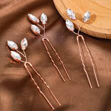 3件套简约水晶手工发夹，新娘婚礼头饰 - 彩色 - 查看 3