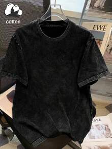 夏季上衣，女士短袖，女士T恤，春夏女士做旧水洗上衣，夏季休闲水洗印花T恤，圆领T恤 - 夏季休闲印花短袖T恤，黑色底，饰有红色玫瑰和“DAMN VICE WORLD”图案，情人节，女士情人节服装，新年女士服装 - 黑色 - 查看 3