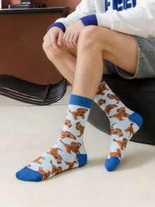 一双新款男女通用卡通可爱小狗图案中筒袜，欧美时尚INS风，四季皆宜，时尚百搭。 - 彩色 - 查看 5