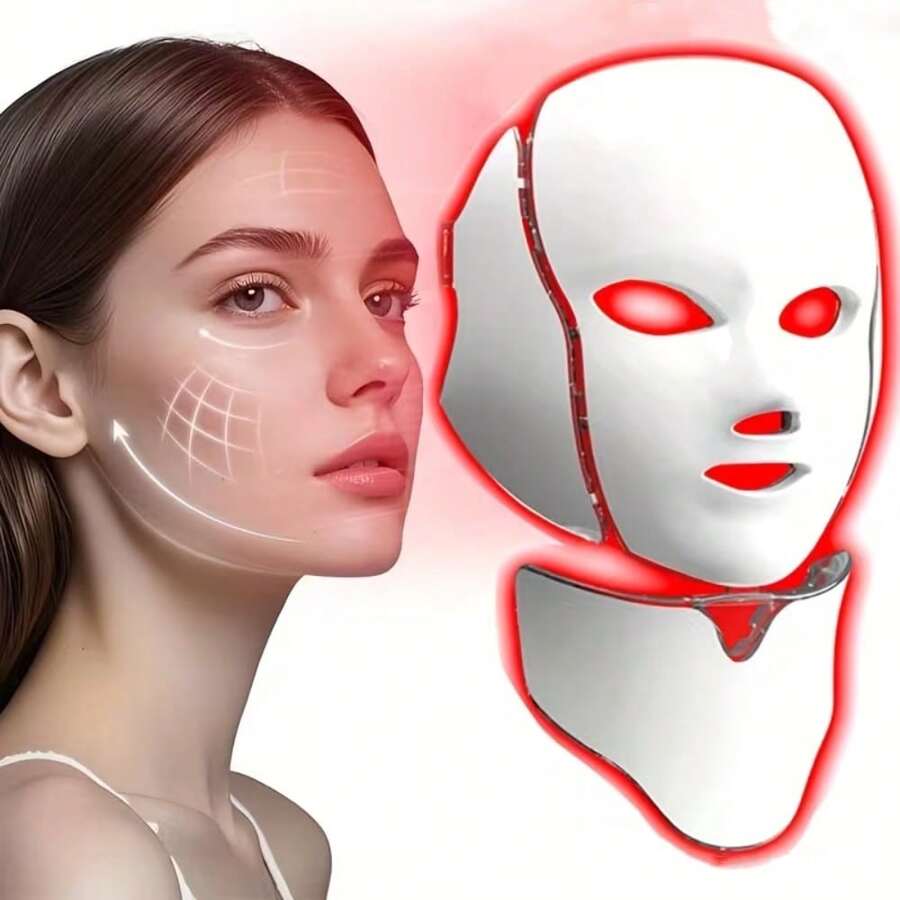 7-Color LED Face Mask, Neck Beauty Care, Odorless, Facial Skincare Tool, Red Light Mask, Suitable For Home And Salon Use, The Perfect Holiday Gift For Your Girlfriend And Mother. - 彩色 - 查看 1